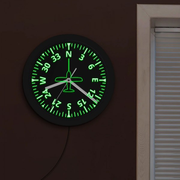 Годинник настінний з літаком, круглий, з LED підсвіткою