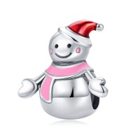 Шарм-кулон "Снеговик с розовым шарфом", серебро 925 проба
