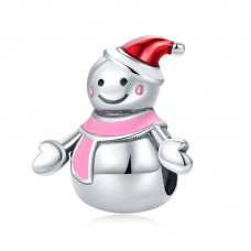 Шарм-кулон  "Сніговик з рожевим шарфом", срібло 925 проба