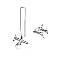 Сережки-гвоздики "Літаки" (одна з ланцюжком), срібло