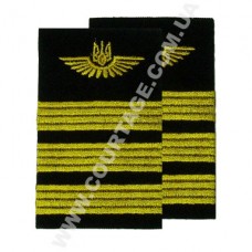 Погоны лётного состава гражданской авиации на рубашку 3 полосы вышитые жёлтым, герб, чёрные Куртаж™