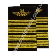 Погоны лётного состава гражданской авиации на рубашку 4 полосы вышитые жёлтым, герб, чёрные Куртаж™