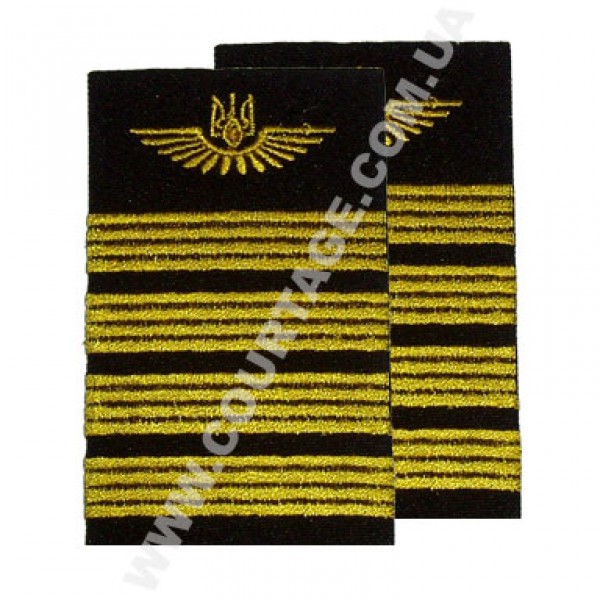 Погони льотного складу цивільної авіації на сорочку 4 смуги вишиті жовтим, герб, чорні Куртаж™