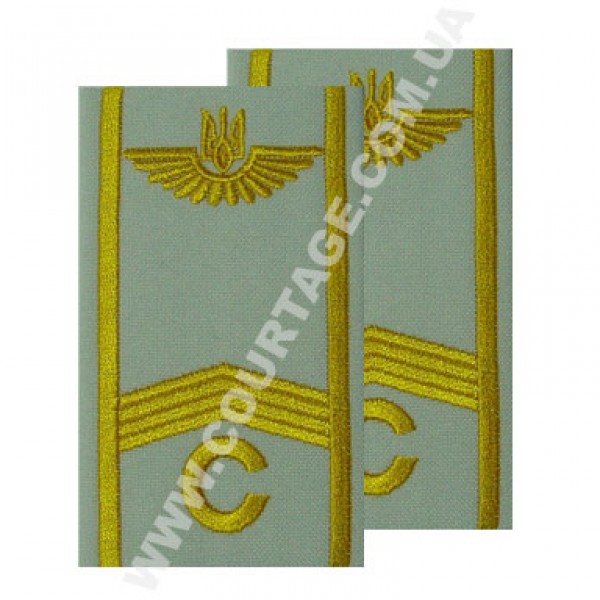 Погони курсантські цивільної авіації на сорочку "С" 1 смуга вишиті жовтим, герб, білі Куртаж™  