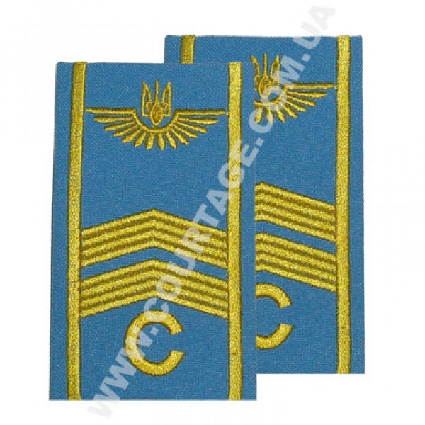 Погони курсантські цивільної авіації на сорочку "С" 2 смуги вишиті жовтим, герб, блакитні Куртаж™