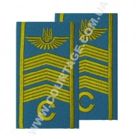 Погоны курсантские гражданской авиации на рубашку "С" 3 полосы вышитые жёлтым, герб, голубые Куртаж™