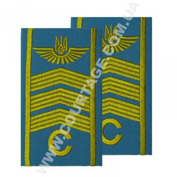 Погони курсантські цивільної авіації на сорочку "С" 3 смуги вишиті жовтим, герб, блакитні Куртаж™